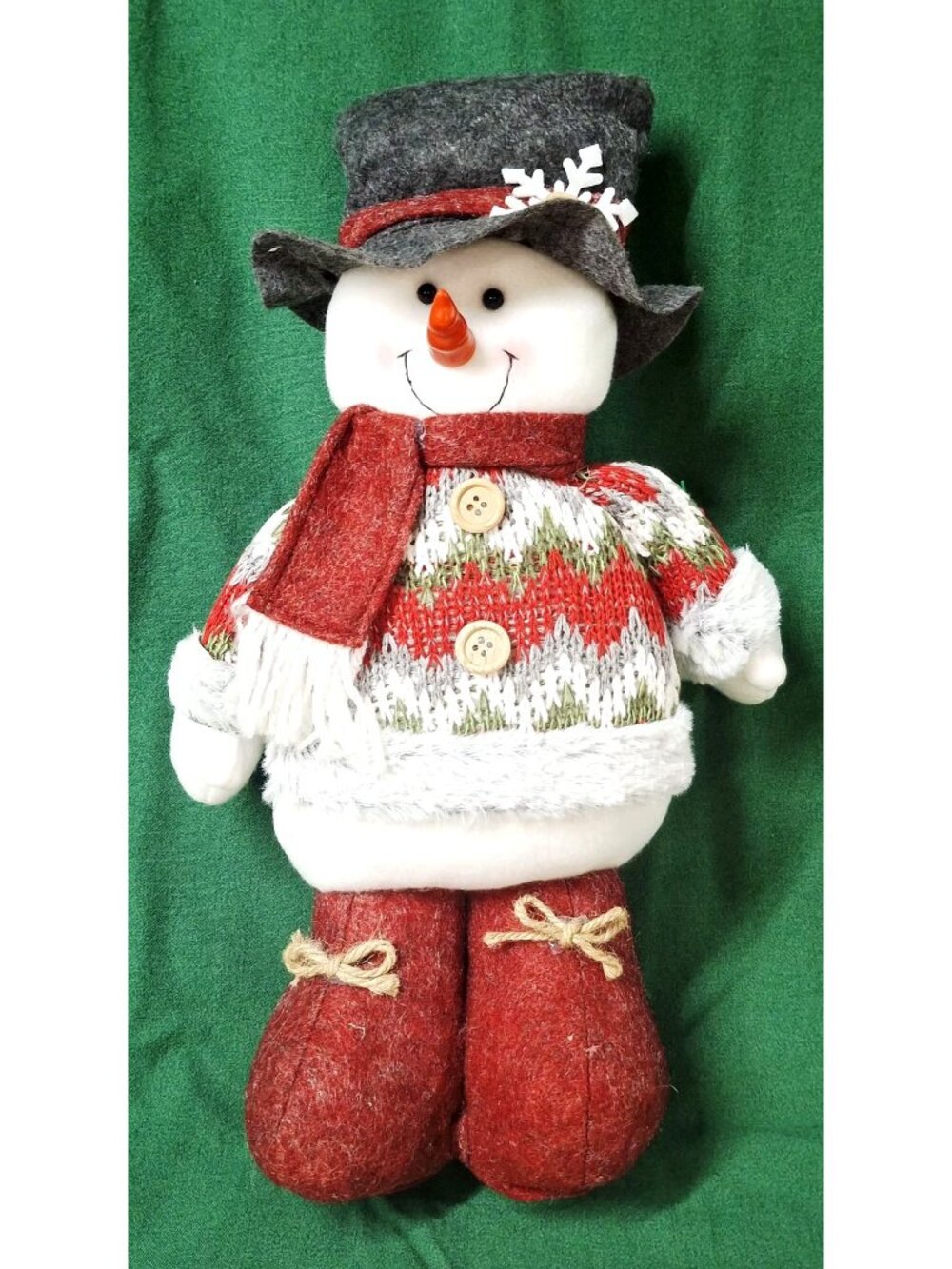 Decorative Holiday Snowman Figure With Sweater Scarf & Hat - Polyester Bamboo 14